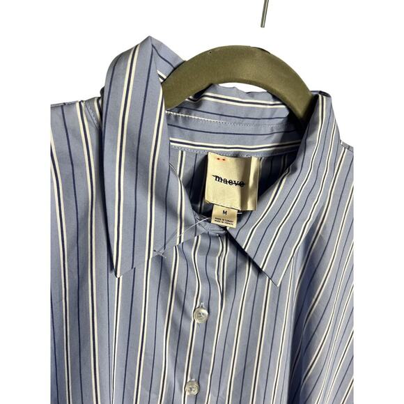 NEW Anthropologie Maeve Wrap Mini Shirt Dress Medium Blue Stripe - Picture 6 of 8